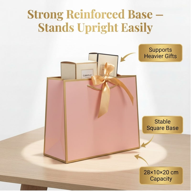 Circuit Green 6-Pack Luxury Small/Medium Pink Gift Bags with Gold Trim (28×10×20 cm) – Includes 6 Gold Ribbons, 6 Greeting Cards & 12 Matching Pink Tissue Sheets  – Premium Gift Bag Set - Image 4